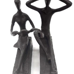 Danya B Set Of 2 Metal Art Sculpture Bookends Man & Woman Stretched Out Reading